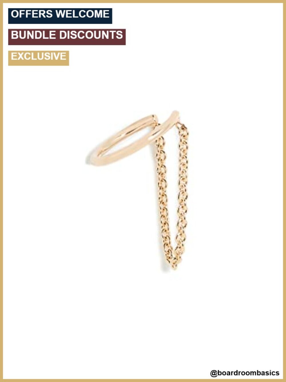 14k Gold Draped Chain Ear Cuff Single Earring 1in Modern Jewelry